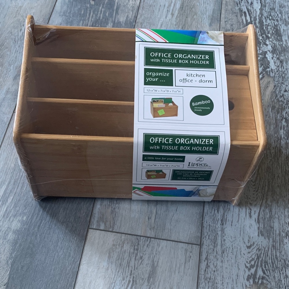 Lipper International Bamboo Office Organizer with tissue box holder.